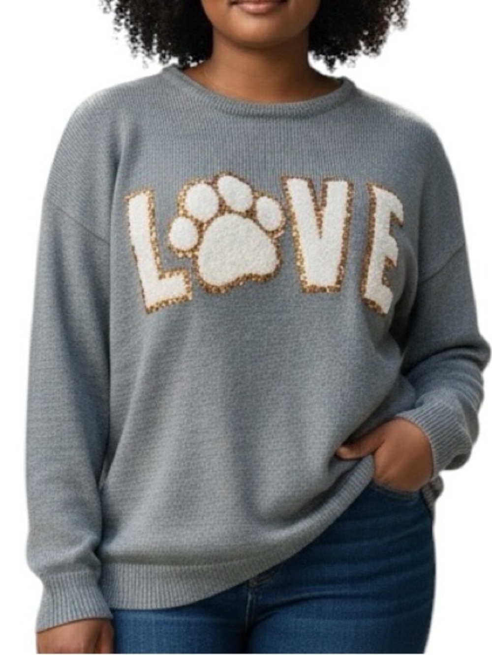 Simply Southern Gray Crewneck Sweater with White Paw LOVE Graphic